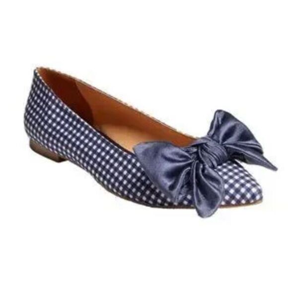 Jack Rogers Blue Gingham Bow Heidi Flat Size 8 / Néw No Box - Picture 1 of 6